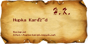 Hupka Karád névjegykártya